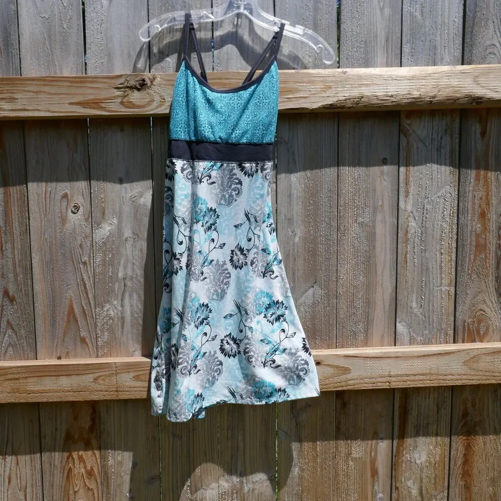 Soybu Women's Athletic Tank Dress Crossed Rear Spaghetti Strap Blue Floral Small - Picture 1 of 7